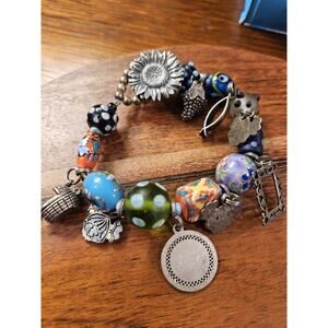 Vintage Danforth 1992 925 Sterling Silver Charms, Glass & Ceramic Moms Bracelet